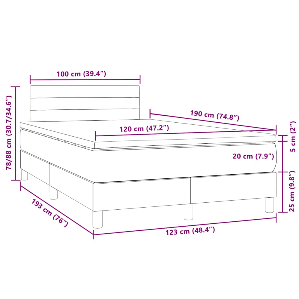 Krevet box spring s madracem LED crni 120 x 190 cm baršunasti