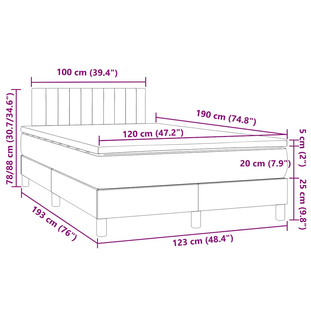 Krevet s oprugama i madracem LED tamnozelenim 120x190 cm baršun