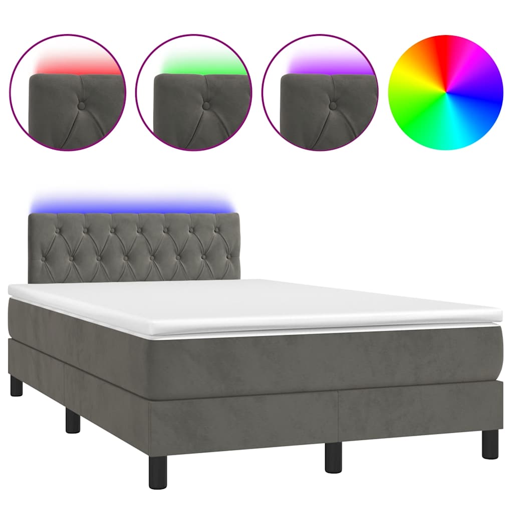 Krevet box spring s madracem LED tamnosivi 120 x 190 cm baršun