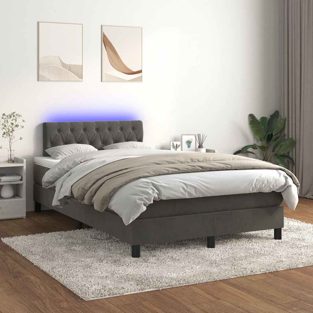 Krevet box spring s madracem LED tamnosivi 120 x 190 cm baršun