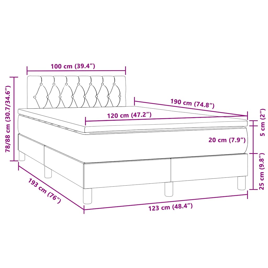 Krevet box spring s madracem LED tamnosivi 120 x 190 cm baršun