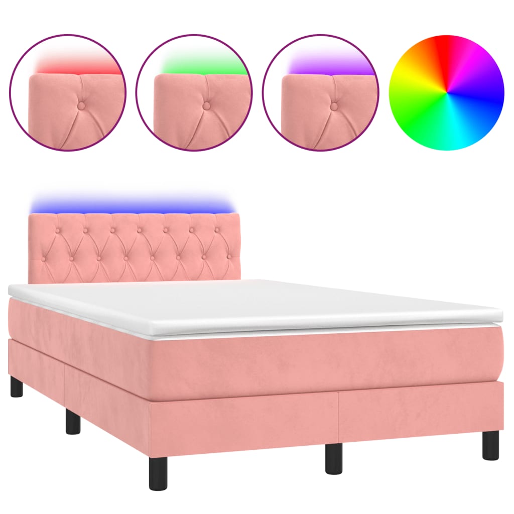 Krevet box spring s madracem LED ružičasti 120x190cm baršunasti