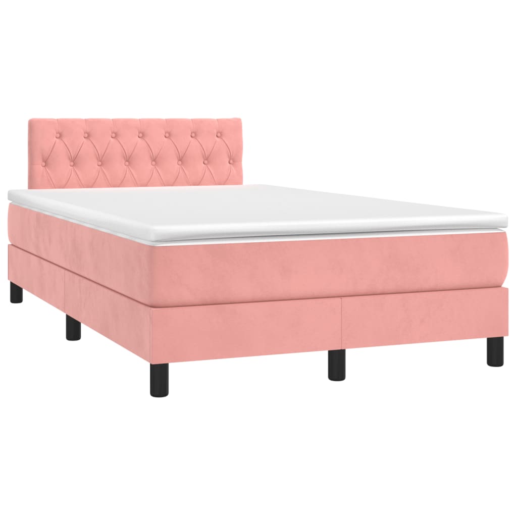 Krevet box spring s madracem LED ružičasti 120x190cm baršunasti