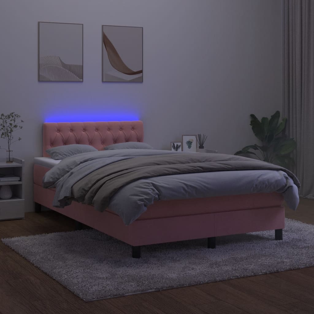 Krevet box spring s madracem LED ružičasti 120x190cm baršunasti