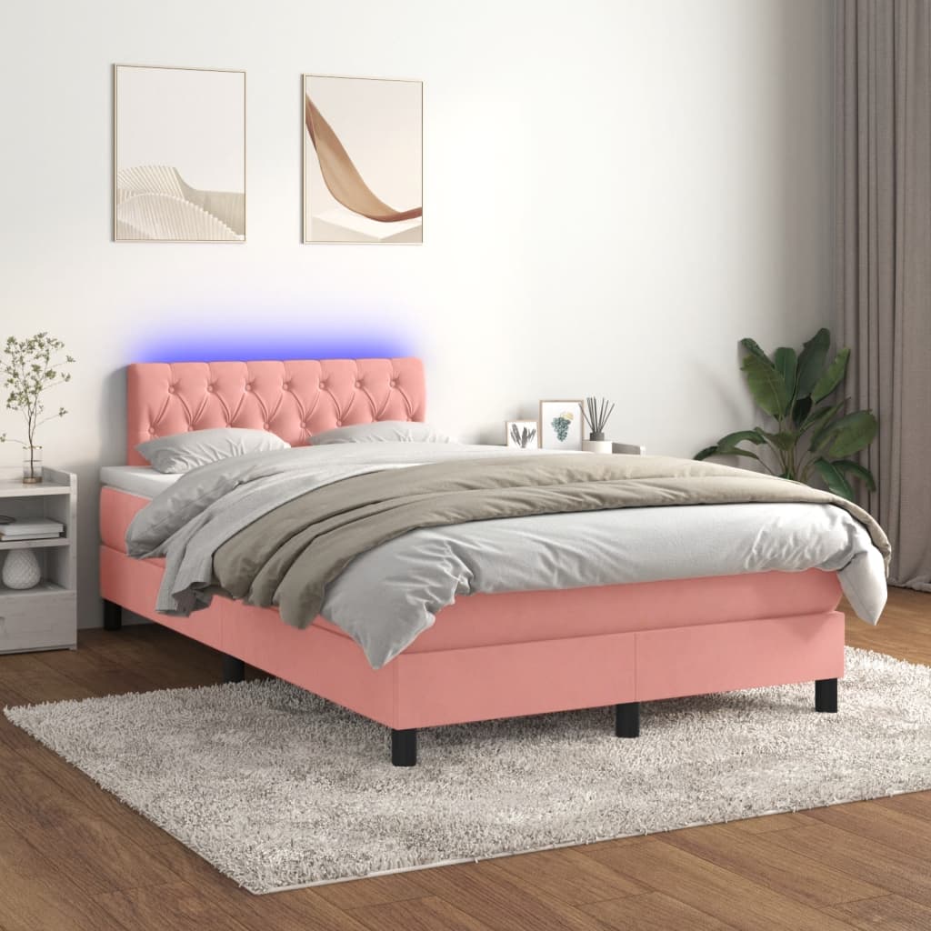 Krevet box spring s madracem LED ružičasti 120x190cm baršunasti