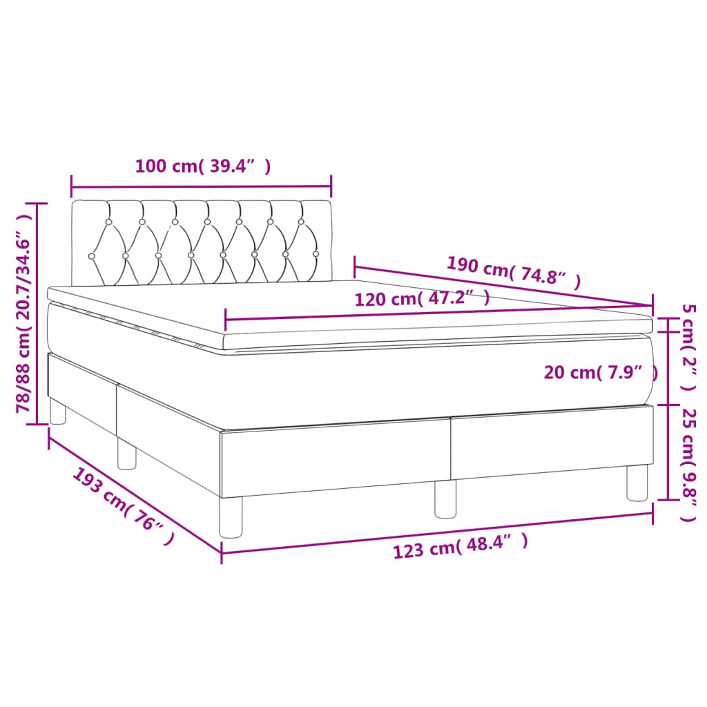 Krevet box spring s madracem LED ružičasti 120x190cm baršunasti