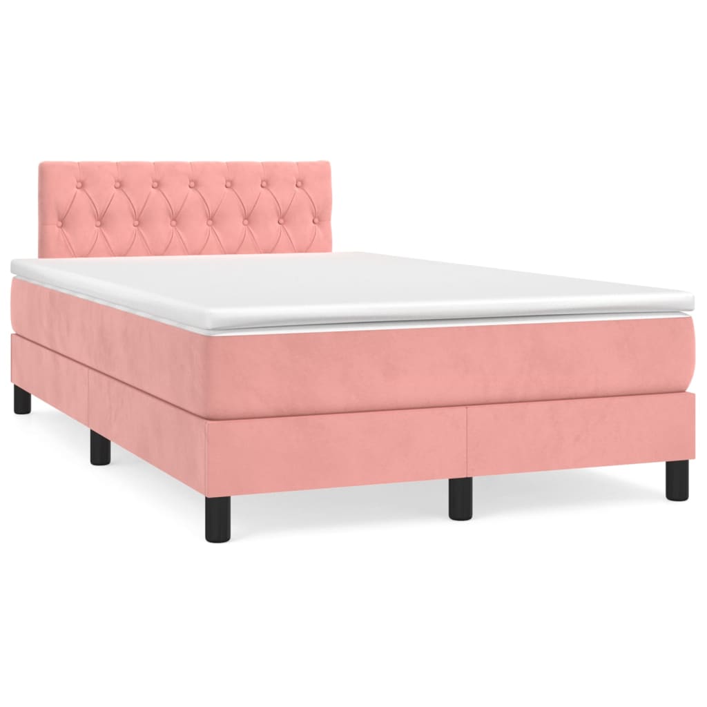 Krevet box spring s madracem LED ružičasti 120x190cm baršunasti