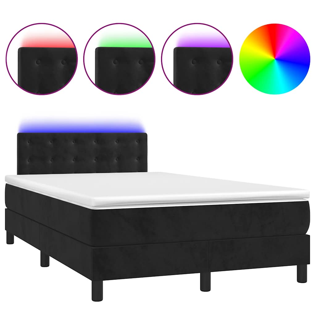 Krevet box spring s madracem LED crni 120 x 190 cm baršunasti