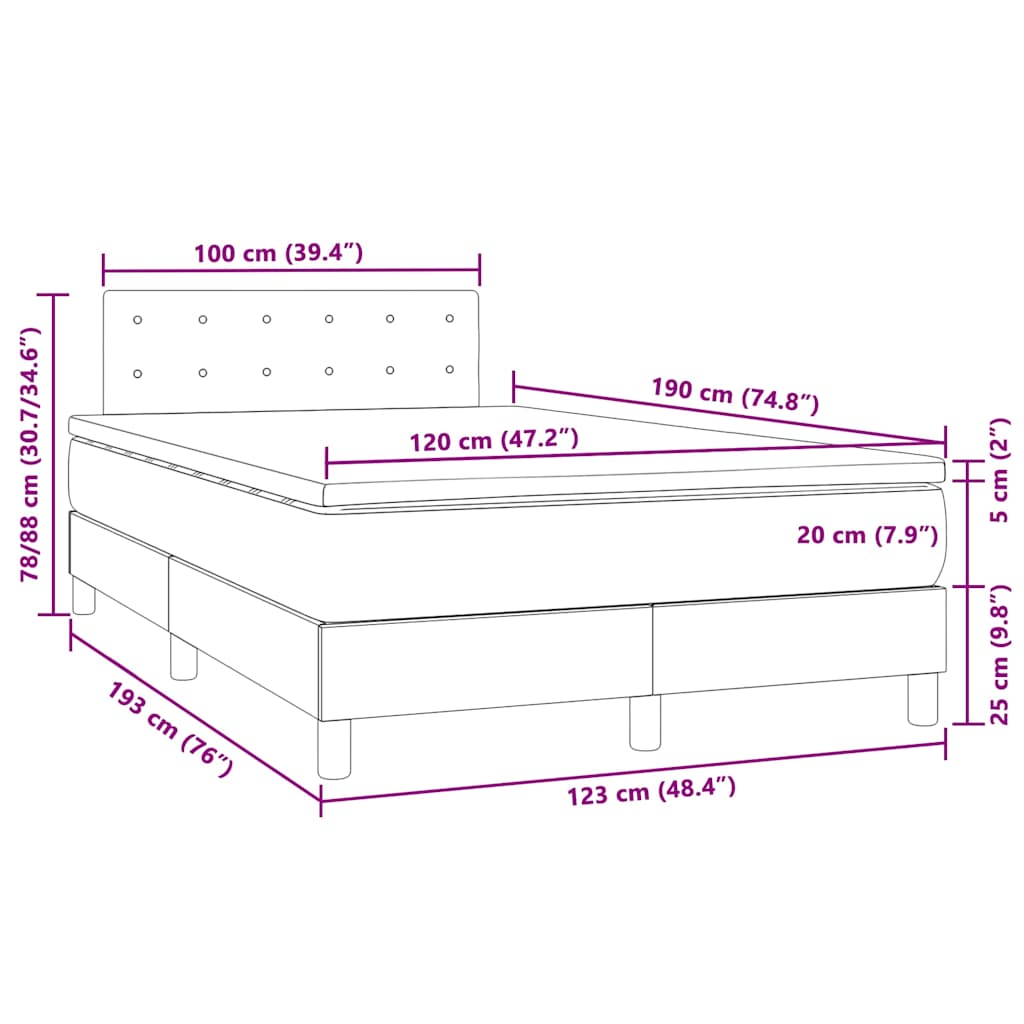 Krevet box spring s madracem LED crni 120 x 190 cm baršunasti