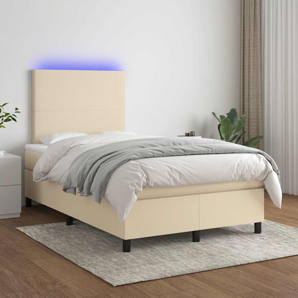Krevet s oprugama i madracem LED krem 120 x 190 cm od tkanine