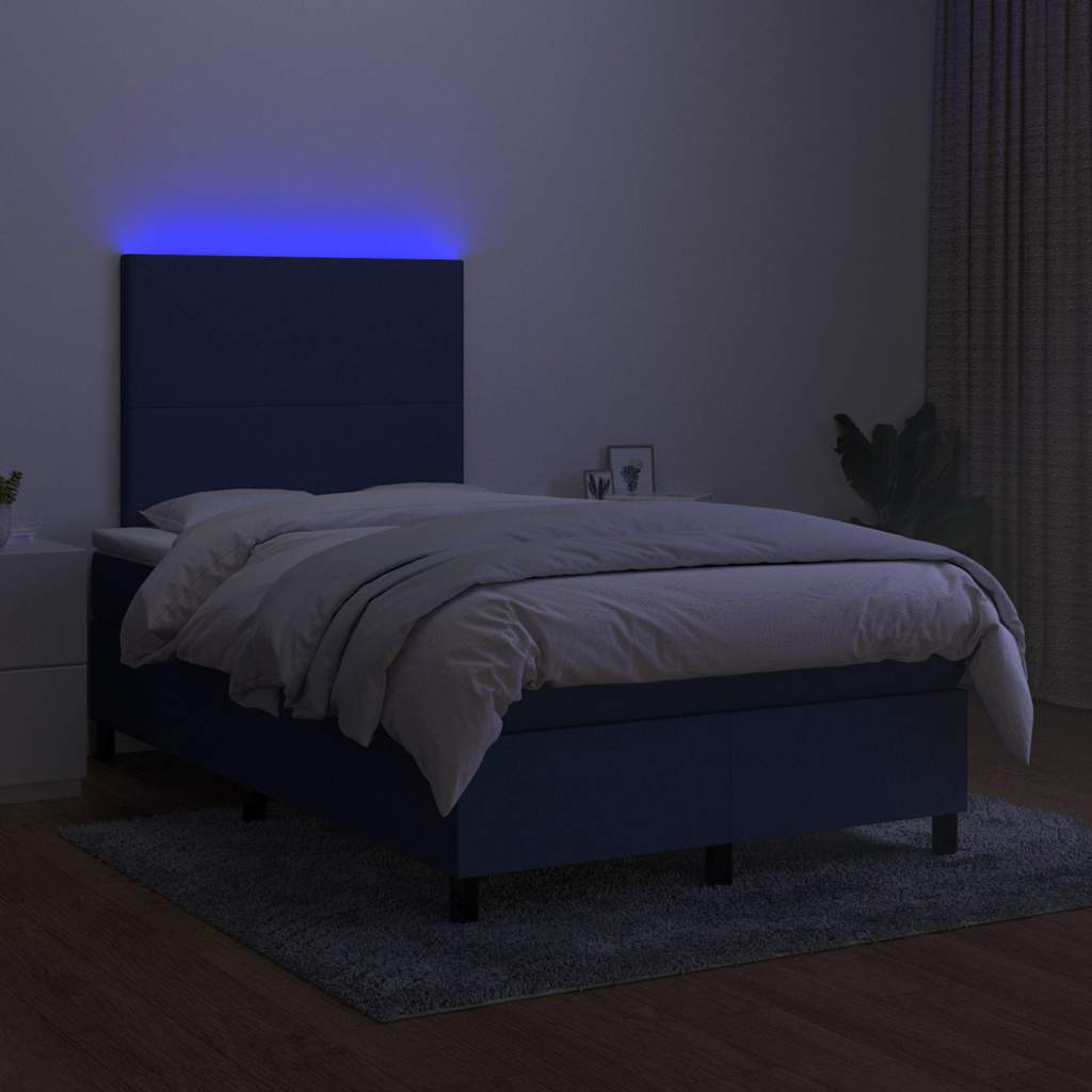 Krevet s oprugama i madracem LED plavi 120 x 190 cm od tkanine