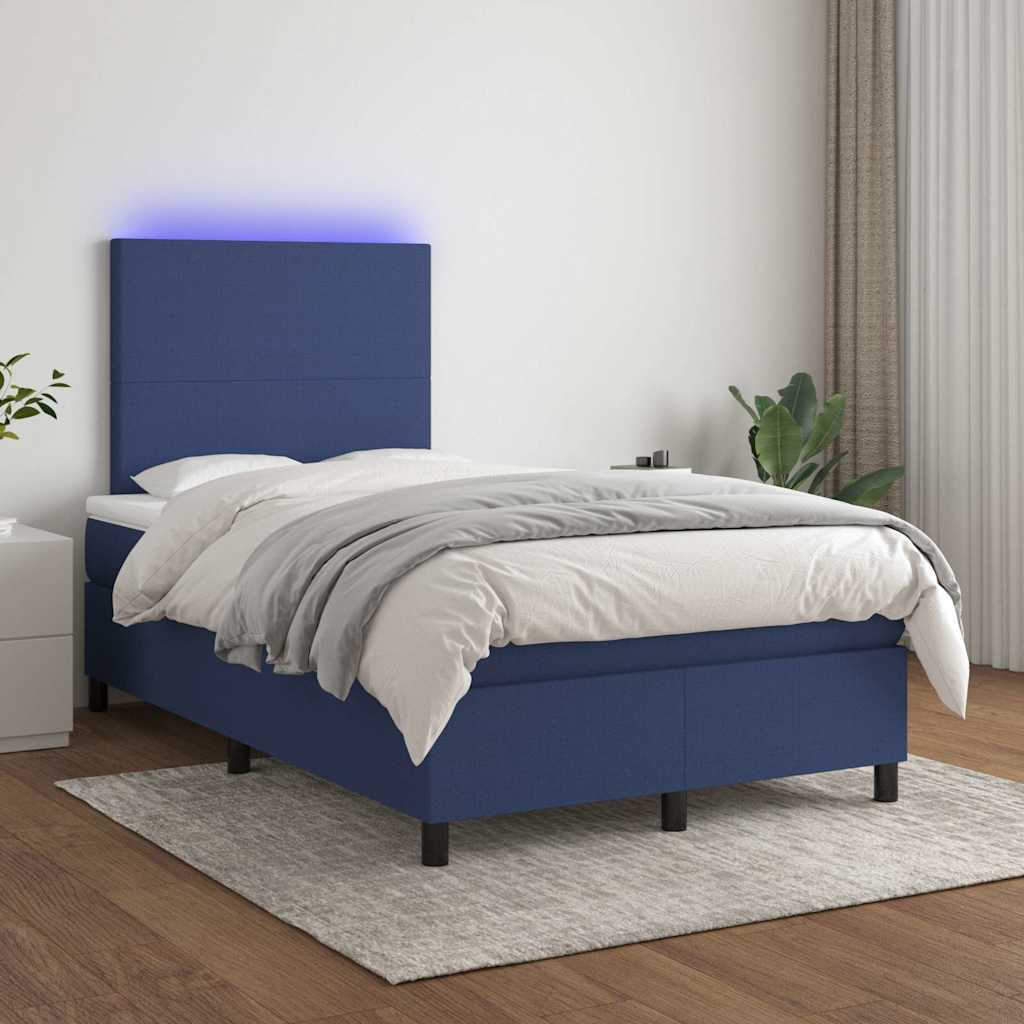 Krevet s oprugama i madracem LED plavi 120 x 190 cm od tkanine