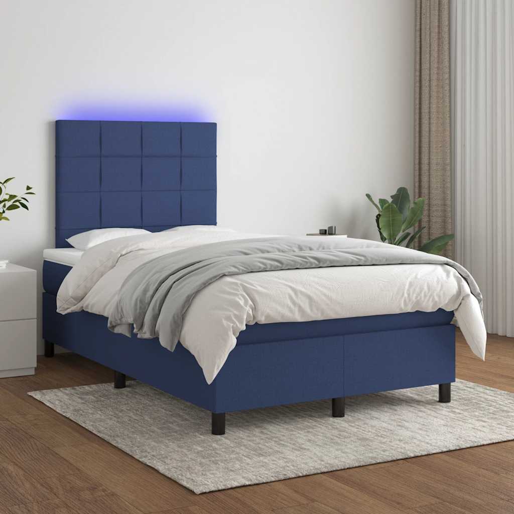 Krevet s oprugama i madracem LED plavi 120 x 190 cm od tkanine