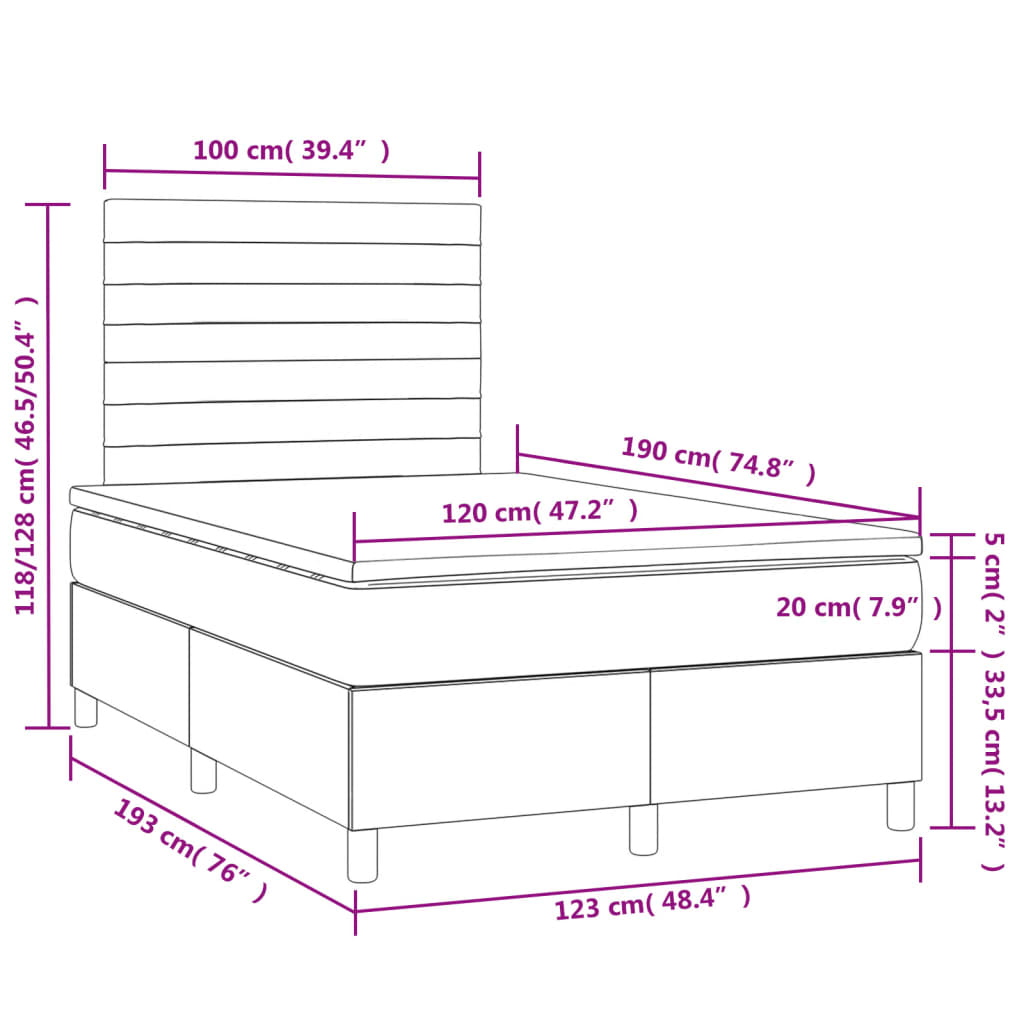 Krevet box spring s madracem LED crni 120 x 190 cm od tkanine