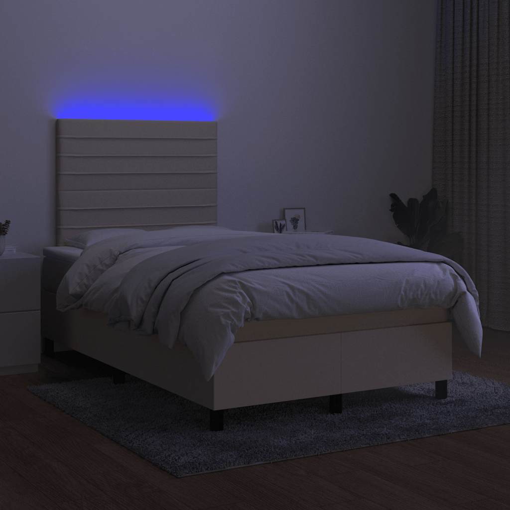 Krevet s oprugama i madracem LED krem 120 x 190 cm od tkanine