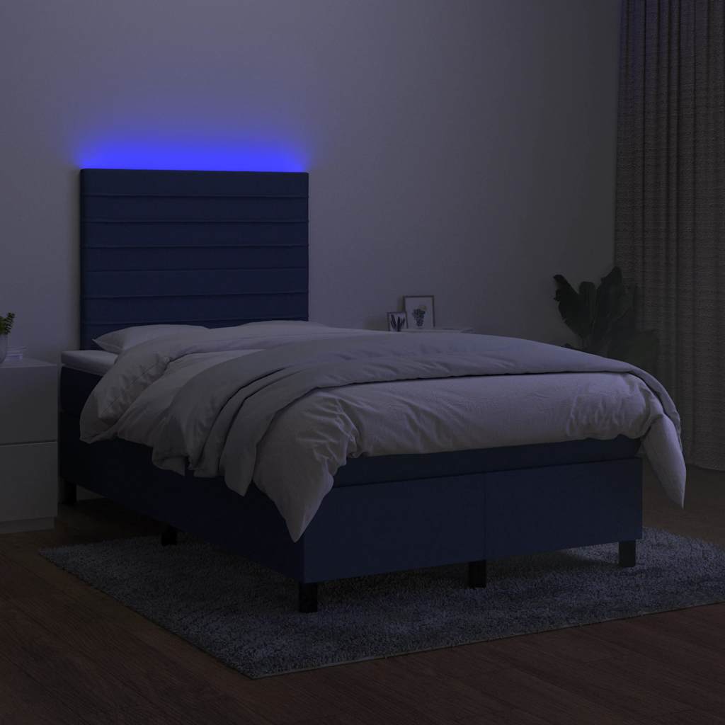 Krevet s oprugama i madracem LED plavi 120 x 190 cm od tkanine
