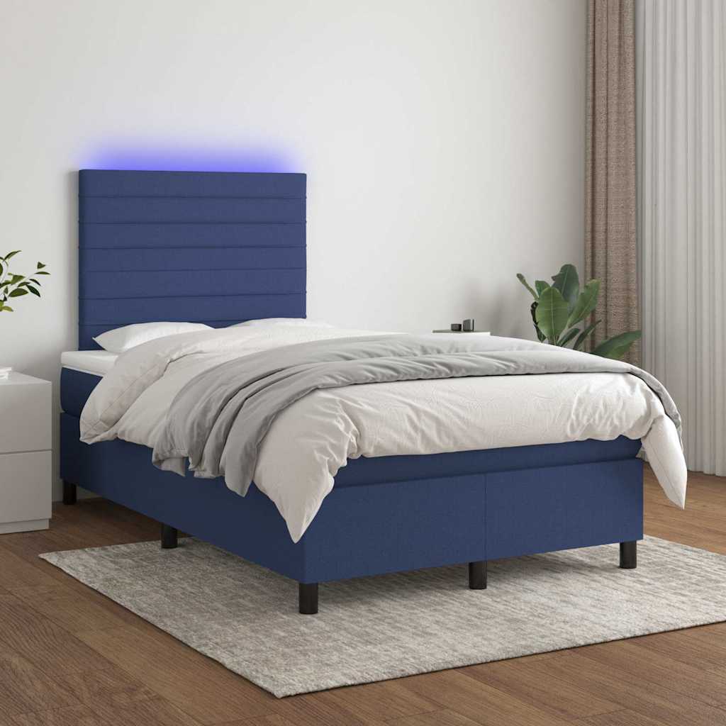 Krevet s oprugama i madracem LED plavi 120 x 190 cm od tkanine
