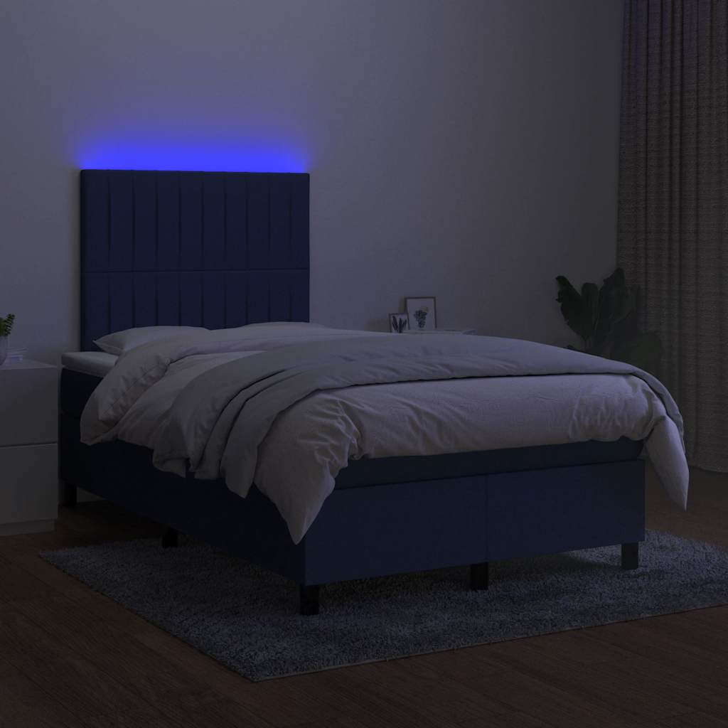 Krevet s oprugama i madracem LED plavi 120 x 190 cm od tkanine