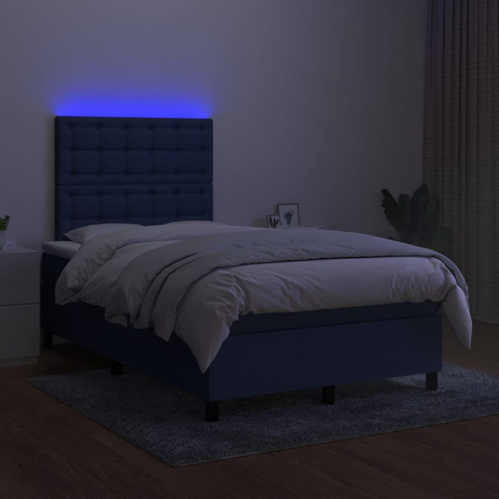 Krevet s oprugama i madracem LED plavi 120 x 190 cm od tkanine