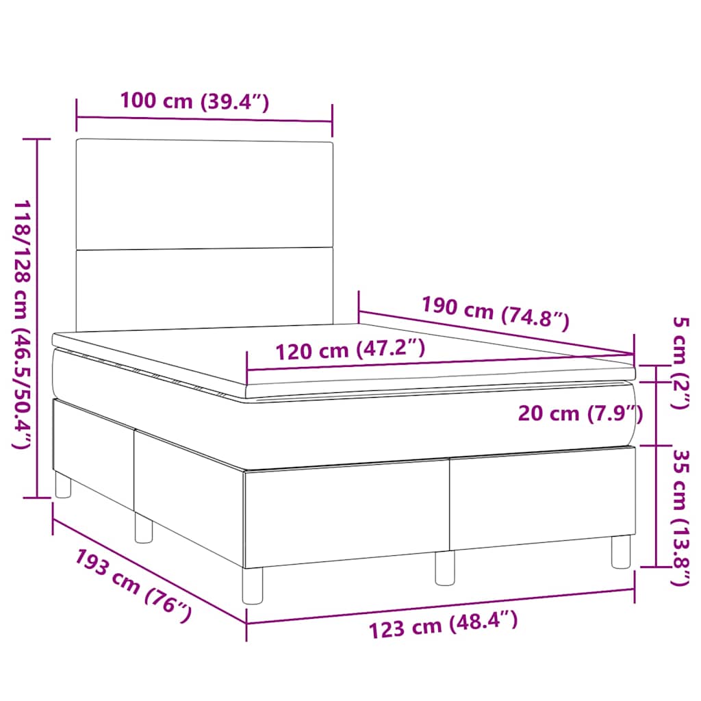 Krevet s oprugama i madracem LED plavi 120 x 190 cm od tkanine