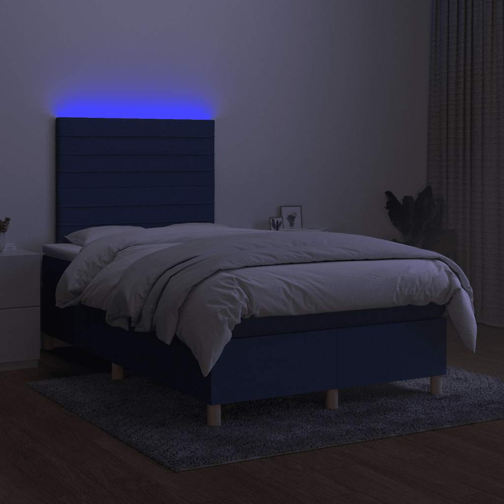 Krevet s oprugama i madracem LED plavi 120 x 190 cm od tkanine