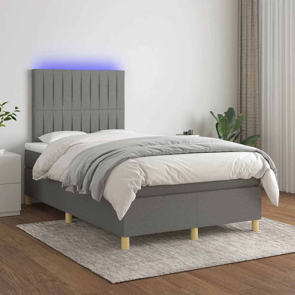 Krevet box spring s madracem LED tamnosivi 120 x 190 cm tkanina