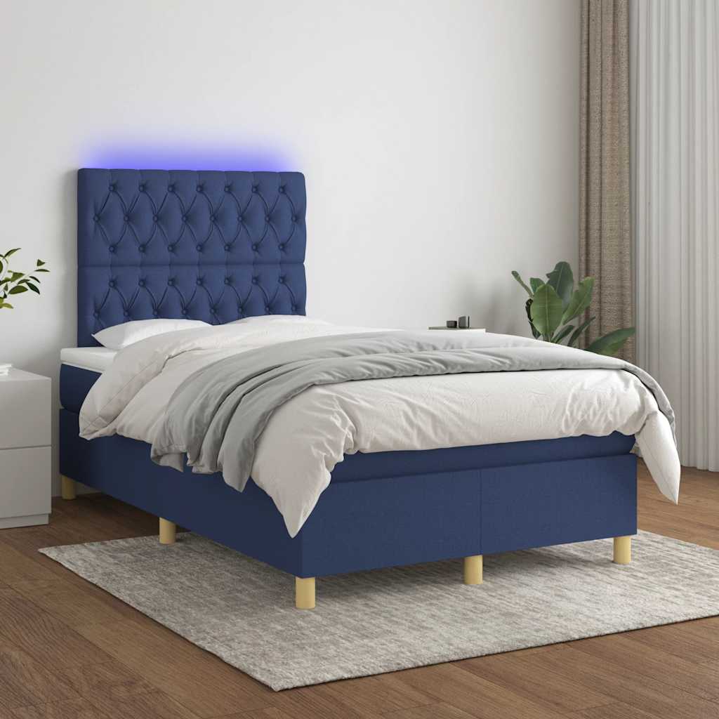 Krevet s oprugama i madracem LED plavi 120 x 190 cm od tkanine