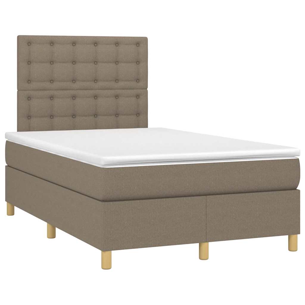 Krevet s oprugama i madracem LED smeđesivi 120x190cm od tkanine