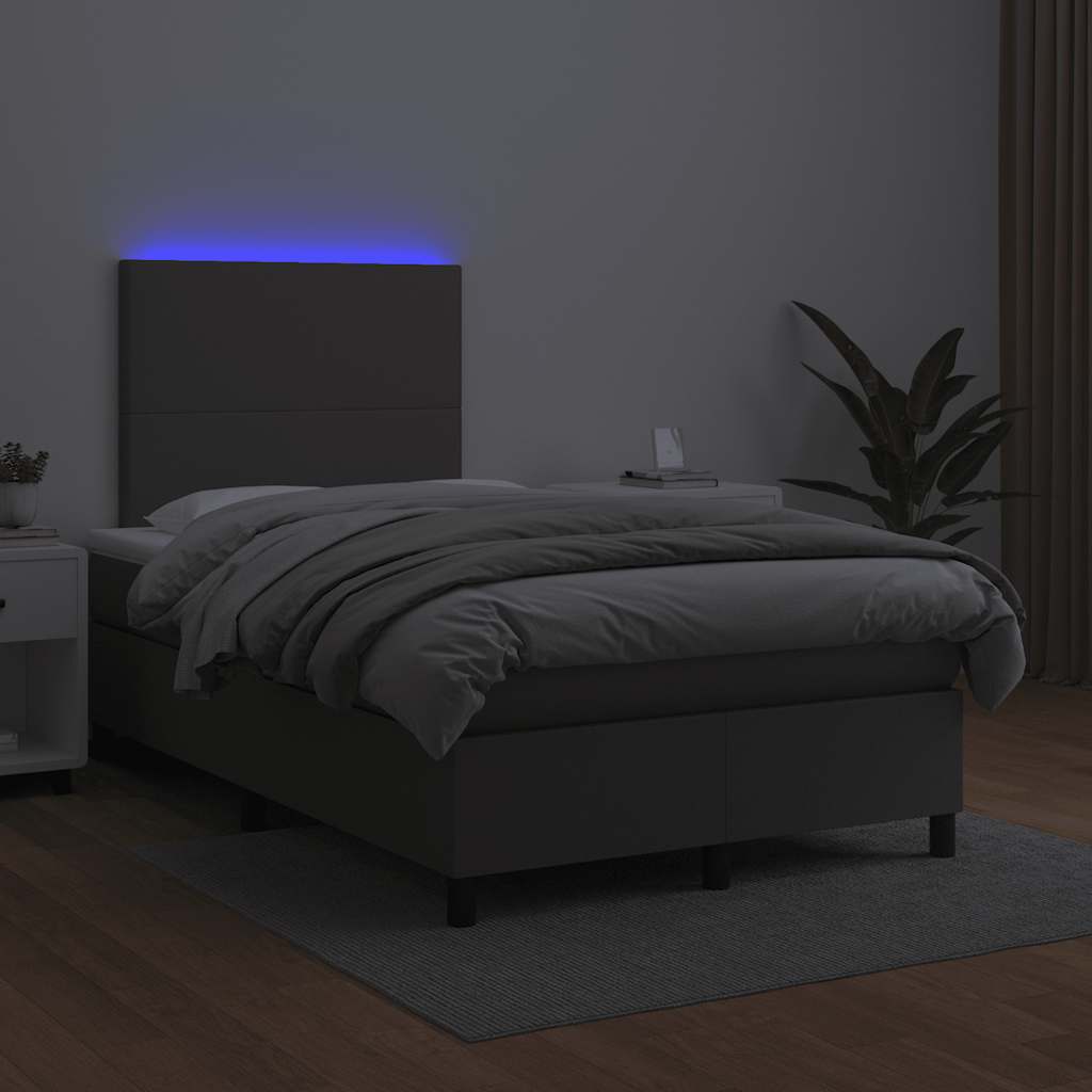 Krevet s oprugama i madracem LED sivi 120x190 cm umjetna koža
