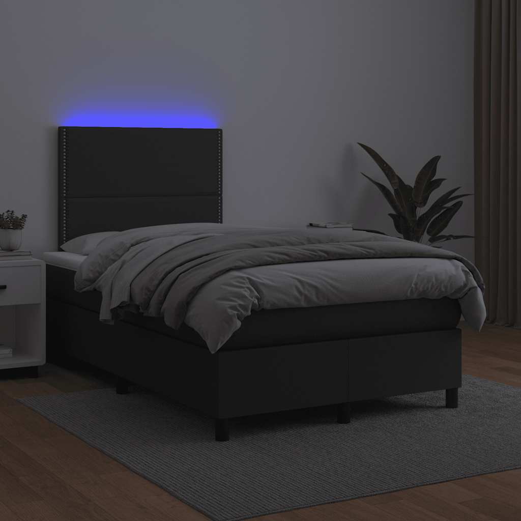 Krevet box spring s madracem LED crni 120 x 190 cm umjetna koža