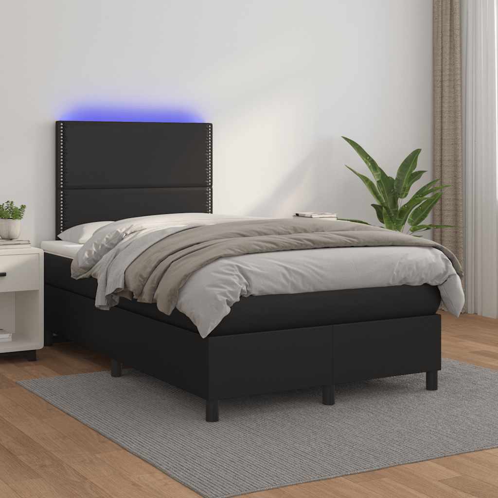 Krevet box spring s madracem LED crni 120 x 190 cm umjetna koža