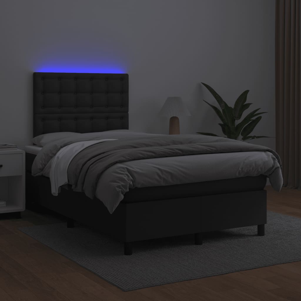 Krevet box spring s madracem LED crni 120 x 190 cm umjetna koža