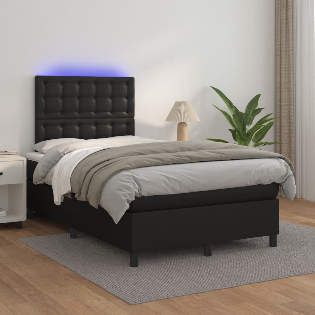 Krevet box spring s madracem LED crni 120 x 190 cm umjetna koža