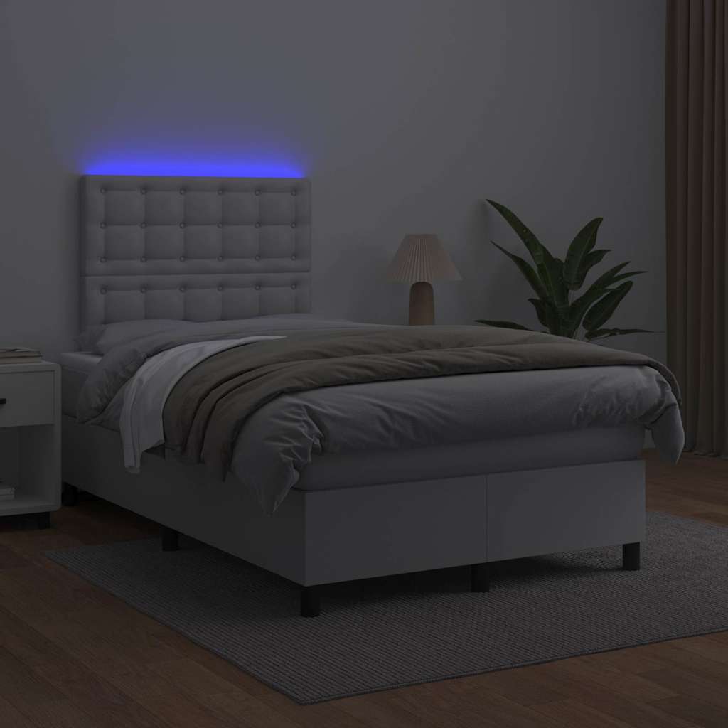 Krevet box spring s madracem LED bijeli 120x190 cm umjetna koža