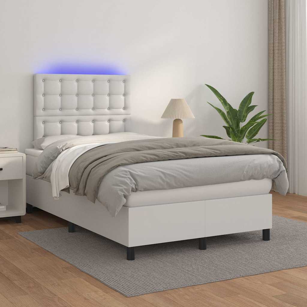 Krevet box spring s madracem LED bijeli 120x190 cm umjetna koža