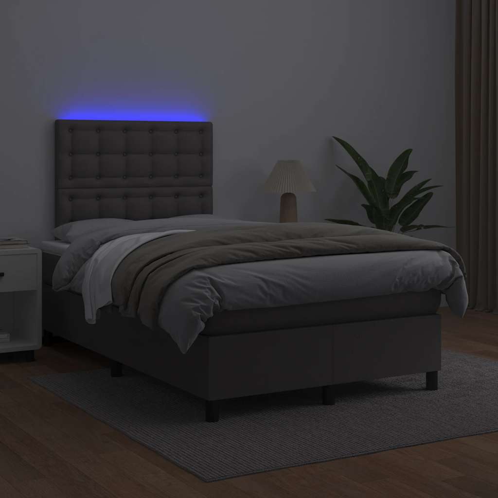 Krevet s oprugama i madracem LED sivi 120x190 cm umjetna koža