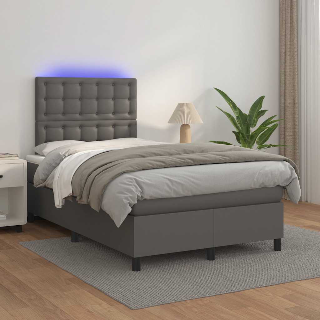 Krevet s oprugama i madracem LED sivi 120x190 cm umjetna koža