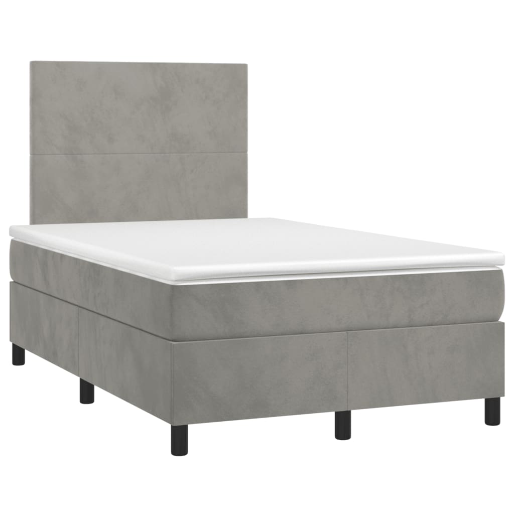 Krevet box spring s madracem LED svjetlosivi 120x190 cm tkanina
