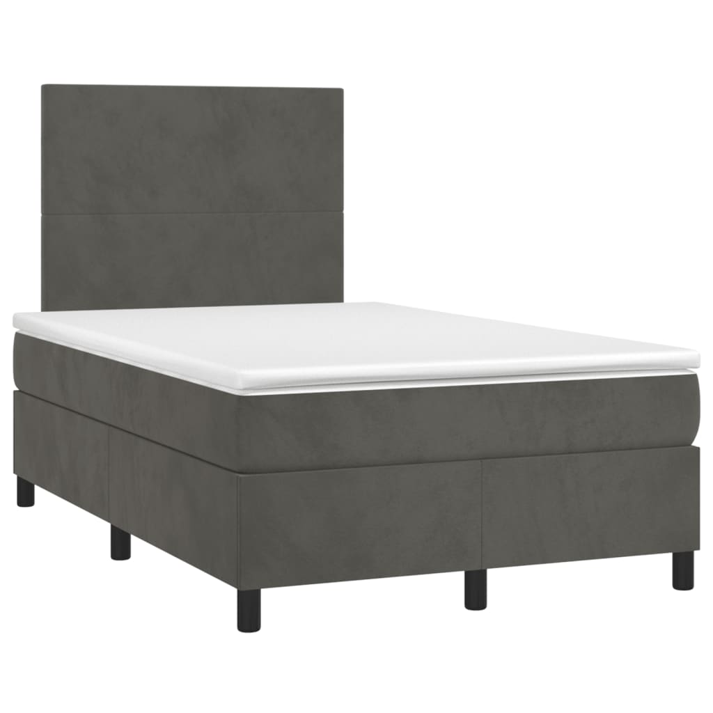 Krevet box spring s madracem LED tamnosivi 120 x 190 cm baršun