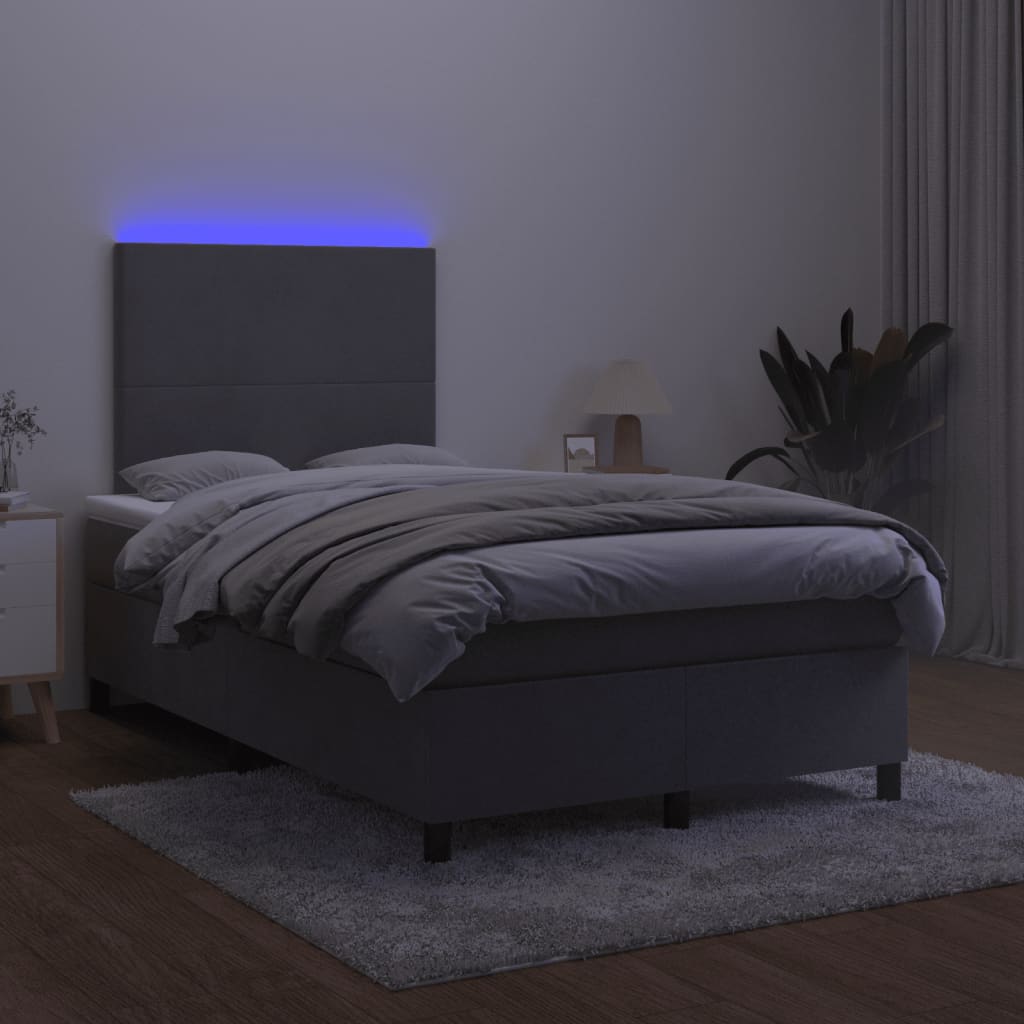Krevet box spring s madracem LED tamnosivi 120 x 190 cm baršun