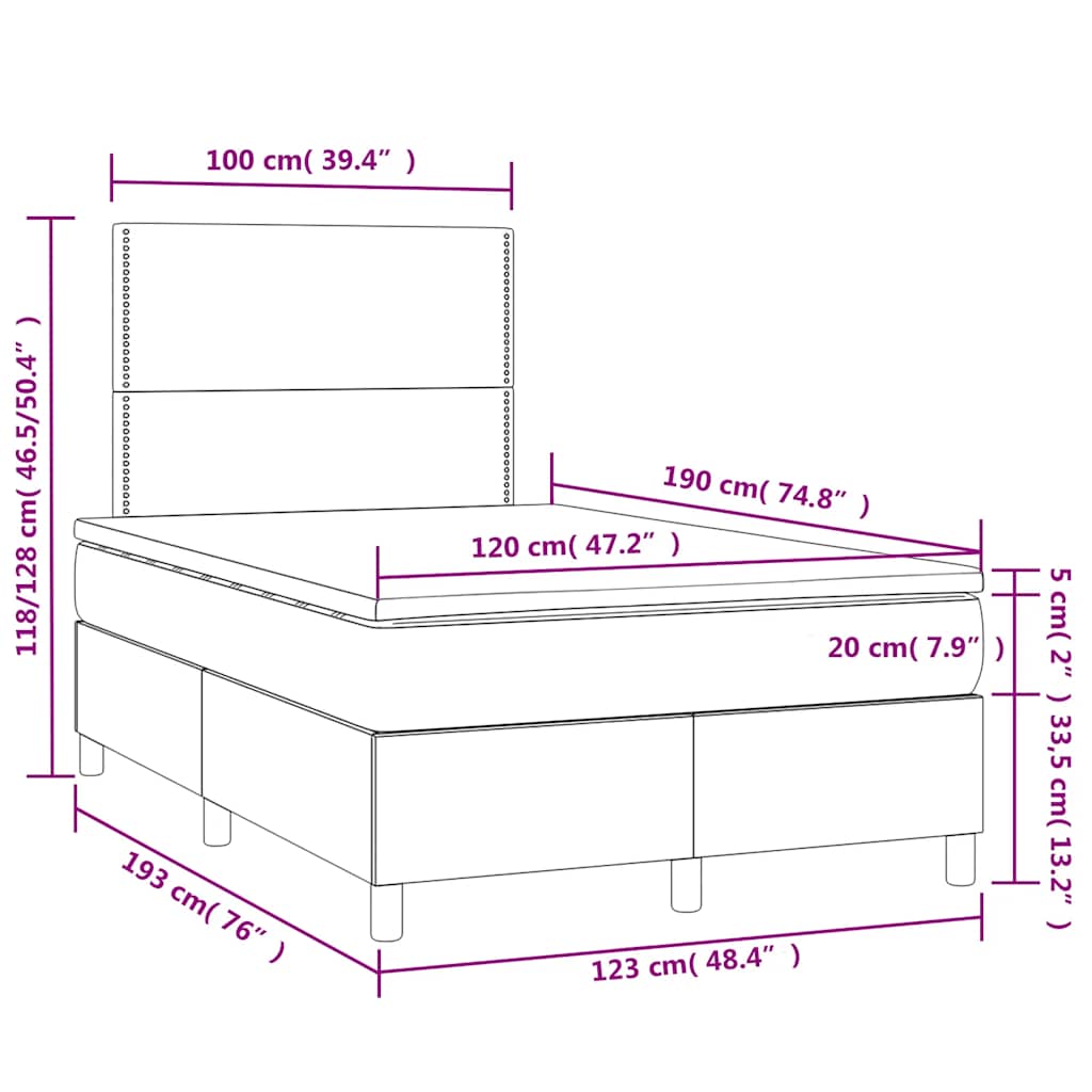 Krevet box spring s madracem LED crni 120 x 190 cm baršunasti