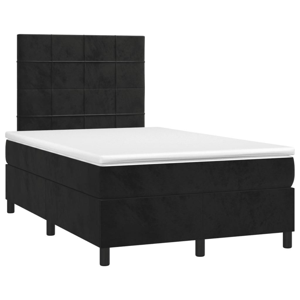 Krevet box spring s madracem LED crni 120 x 190 cm baršunasti