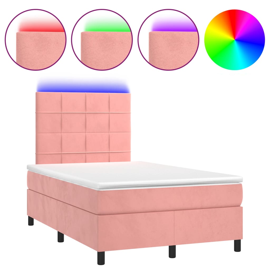 Krevet box spring s madracem LED ružičasti 120x190cm baršunasti
