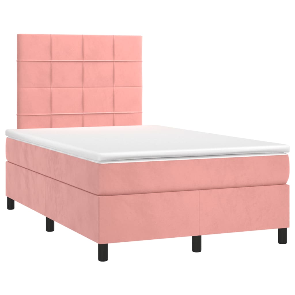 Krevet box spring s madracem LED ružičasti 120x190cm baršunasti