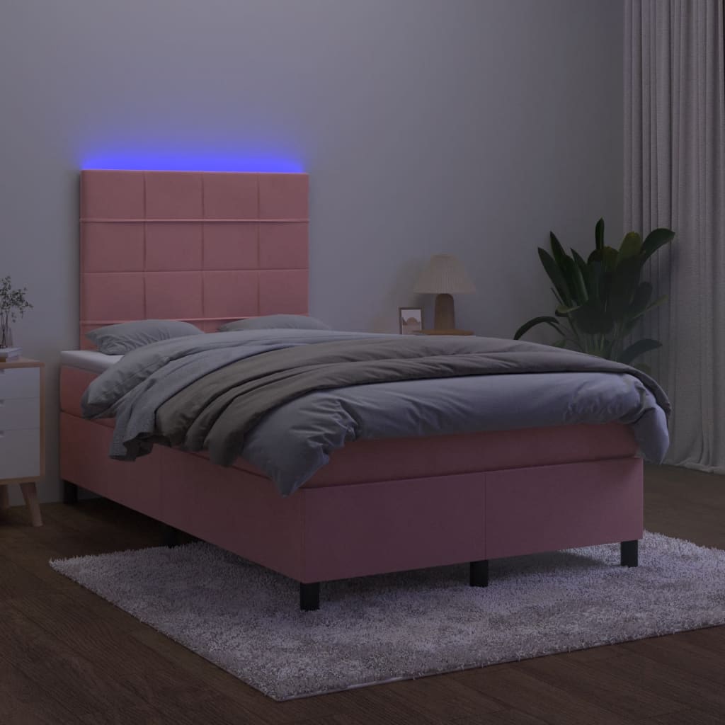 Krevet box spring s madracem LED ružičasti 120x190cm baršunasti