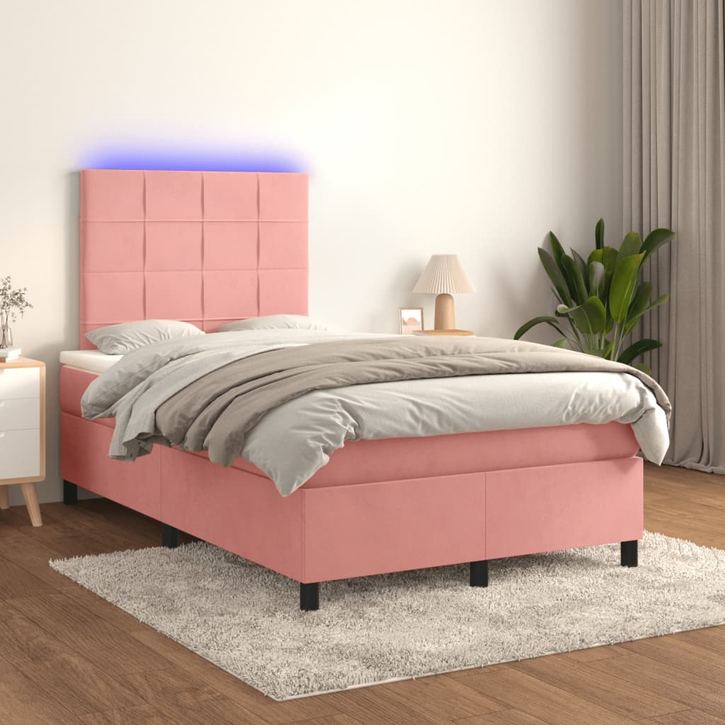 Krevet box spring s madracem LED ružičasti 120x190cm baršunasti