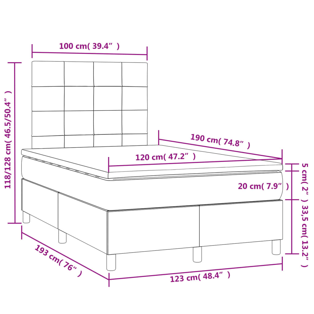 Krevet box spring s madracem LED ružičasti 120x190cm baršunasti