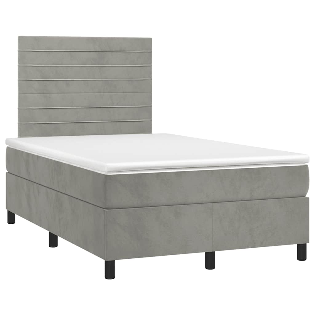 Krevet box spring s madracem LED svjetlosivi 120x190 cm tkanina