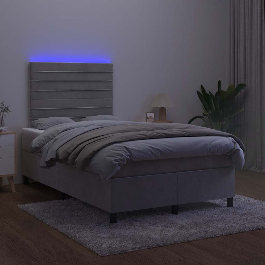 Krevet box spring s madracem LED svjetlosivi 120x190 cm tkanina