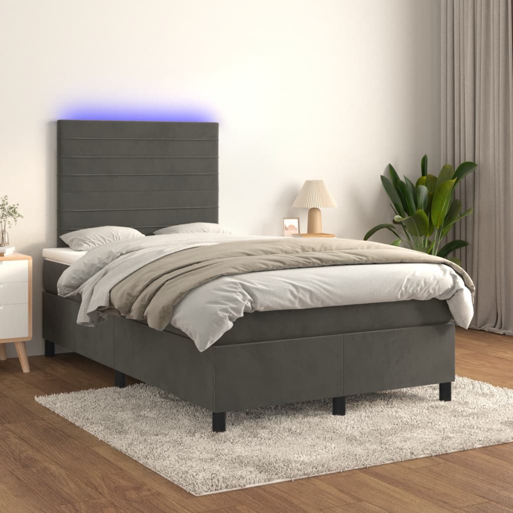 Krevet box spring s madracem LED tamnosivi 120 x 190 cm baršun